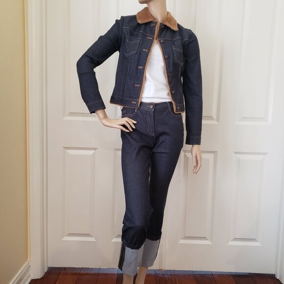 Y2K Faux Fur Denim Jacket & Jeans 2PC Set SZ S - Picture 2 of 15